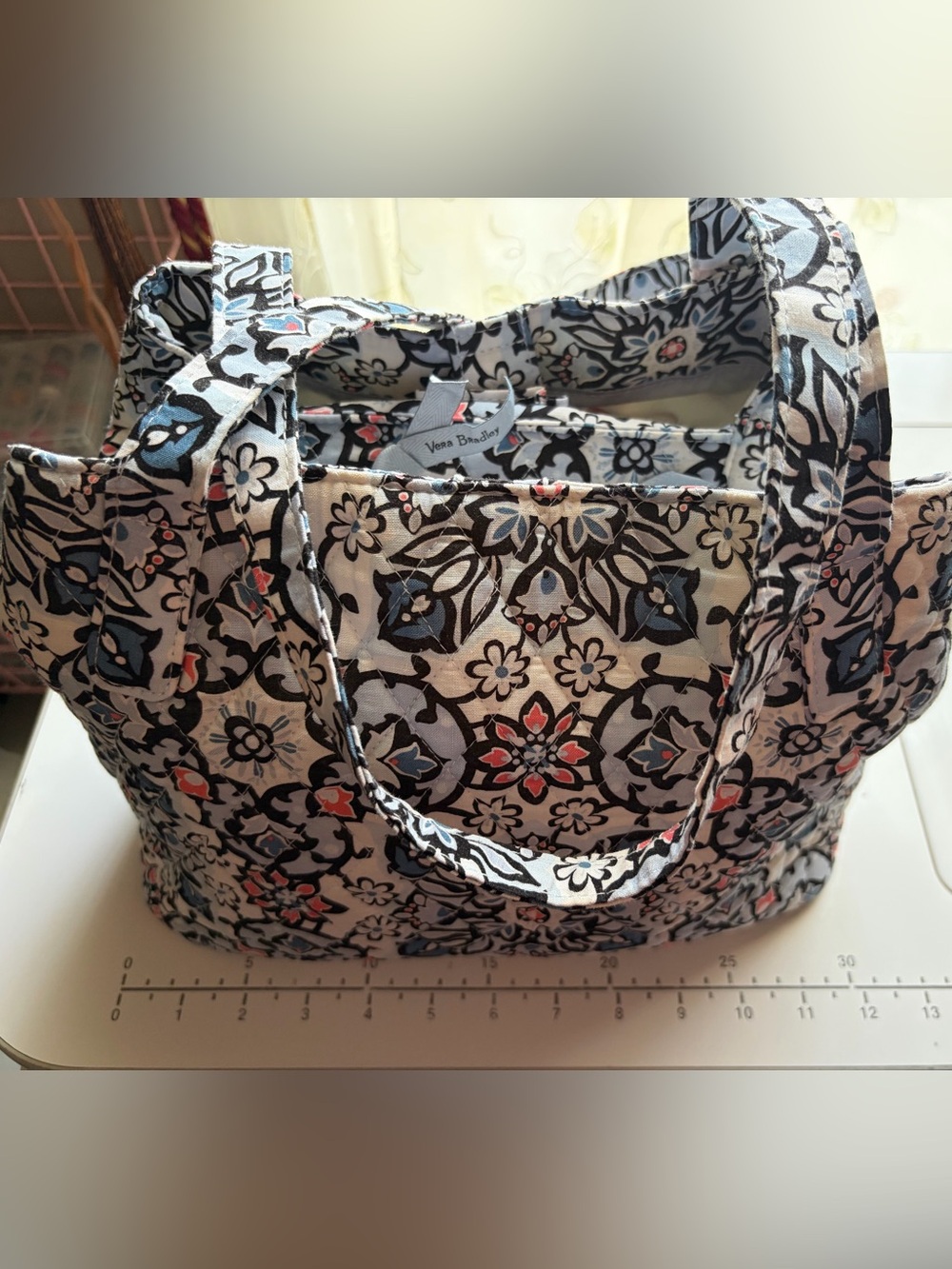 VERA BRADLEY Quilted Floral Tote Bag in Blue and White - Picture 9 of 11